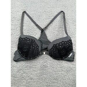 Aerie padded racerback bra 32a gray black lace